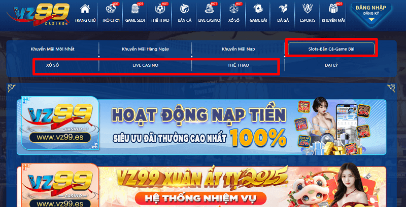 Khuyến mãi theo trò chơi tại VZ99