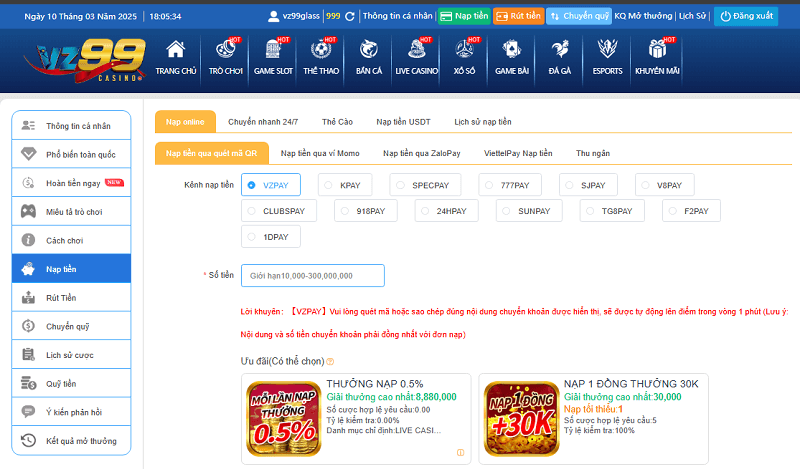 Quy chuẩn nạp tiền VZ99 đơn giản, dễ hiểu nhất 4 Quy chuẩn nạp tiền VZ99 chi tiết